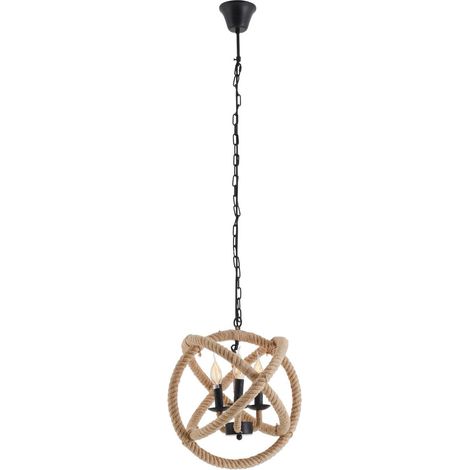 Suspension Luminaire en Métal Noir et Corde de Chanvre E27 pour Salon et Bureau 43 cm - PANGIVO (1/5)