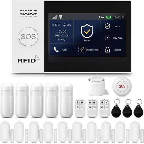 Kit de système d'alarme LTE avec sirène d'alarme, système d'alarme avec détecteur de Mouvement, Alarme de fenêtre/capteurs de Porte, système d'alarme pour Maison, Appartement, Camping-Car (1/5)