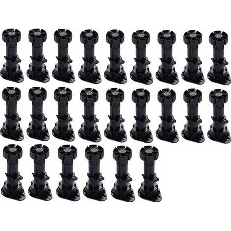 (60mm-80mm)24 Pièces Pieds D'Armoire Plastique,Pied de Meuble,Pied Réglable pour Meuble,Noir Pieds de Meuble Plastique avec Clip Fixation Base pour Meubles de Cuisine,Armoire et Canapé (1/5)