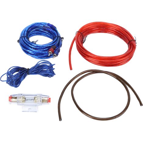 Kit de câblage d'installation avec câble d'alimentation et fil de masse pour amplificateur, adapté aux haut-parleurs et caissons de basses de voiture. (1/5)