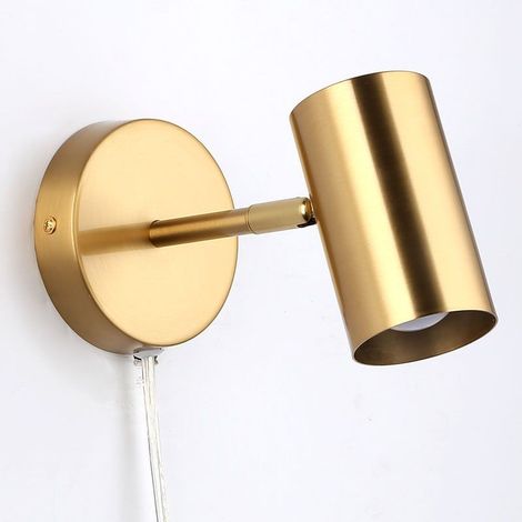 ALPINALUZ Aplique Lámpara de Pared Aluminio Dorado Foco Orientable con Cable y Enchufe E27 para Dormitorio, Sala de Estudio,Mesita de Noche (1/5)