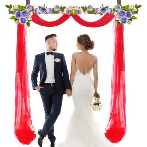 7m Rideau Arche Mariage en Tulle, Rideau en Tulle, Mariage Arche Tenture, Convient pour Une fête, Une scène, Une cérémonie d'arche de Mariage (Rouge) (1/5)