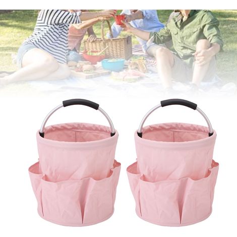 Sac de rangement multifonction outil jardin 2PCS panier camping lavage foldable toile Oxford capacité 17L 28x28cm rose (1/5)