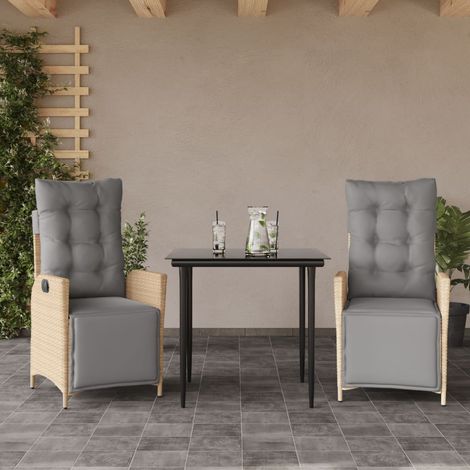 vidaXL Set Pranzo da Giardino 3 pz con Cuscini Beige Misto Polyrattan (1/5)