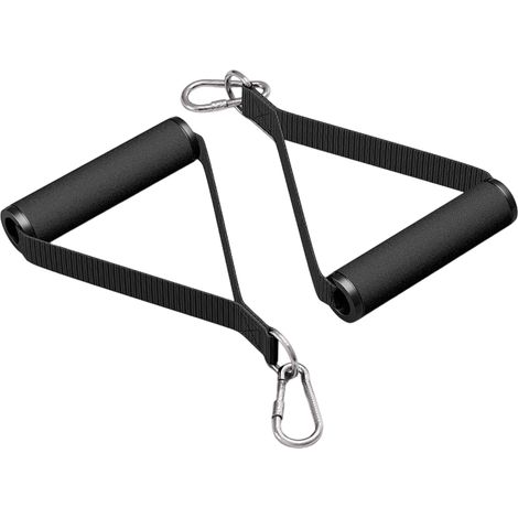 Accessori per attrezzature fitness: un paio di impugnature in schiuma, un paio di moschettoni, neri (1/2)
