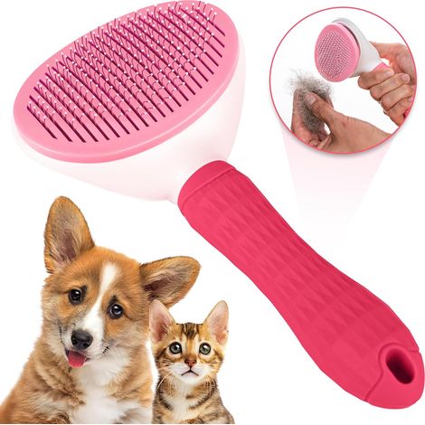Cepillo rosa para perros y gatos – para subpelo y pelo suelto – suave y eficaz (1/2)