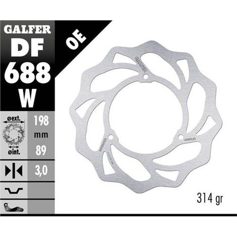 Disco freno anteriore Galfer per KTM SX 65 '98-23, Husqvarna TC 65 '17-23, Gas Gas MC 65 '21-23 (198X89X3MM) (3x6,5MM) Wave
