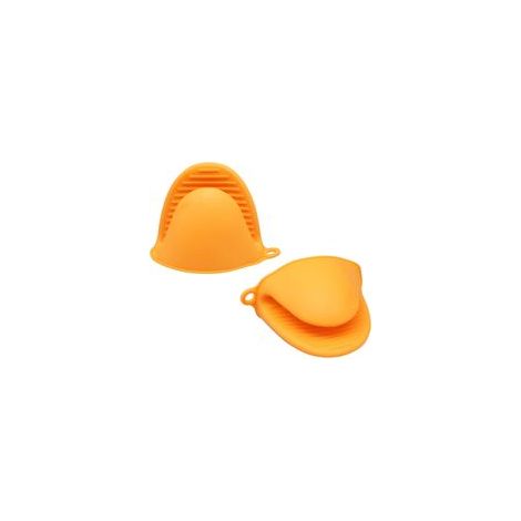 Guanti in silicone, doppia presa in silicone, antiscottatura, mini Mania, per cucinare, cuocere al forno e grigliare, confezione da 2 (arancione-giallo, modello spesso 38G) - Crezuo