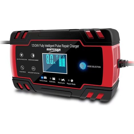 Chargeur de batterie de voiture, chargeur de batterie de voiture 8A 12V / 24V, chargeur de batterie de voiture entièrement automatique avec écran LCD Chargeur de batterie avec protection multiple ( 1) (1/5)