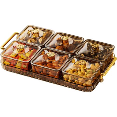 Plateau de service pour noix de bambou et bonbons, plateau apéritif, plat à crudités, bonbonnière avec couvercle en acrylique et séparateurs amovibles pour fêtes, plateaux pour trempettes à tacos et b (1/5)