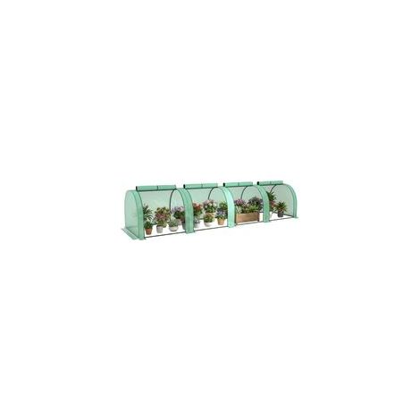 Mini-Gewächshaus für Tomaten, 4 x 1 x 0,80 m, Stahl, UV-beständiges PE, 4 Türen mit aufrollbaren Reißverschlüssen, grün
