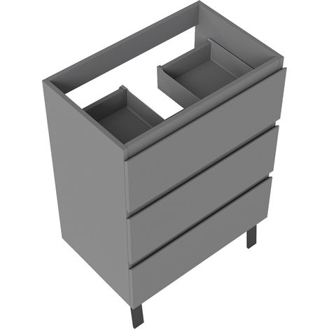 Meuble de Salle de Bain 60cm avec 3 tiroirs + 2 Pieds, Meuble sans vasque, Anthracite