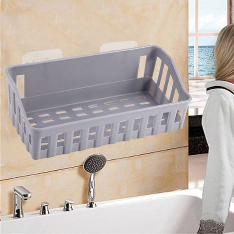 1 étagère de salle de bain en plastique gris sans perçage, support de rangement pour accessoires de toilette, étagère murale pour toilettes