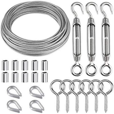 24 Pcs Garden Wire Rope Kit 304 Acier inoxydable M5 Tendeur Tensioneur Câble Corde à coudre -