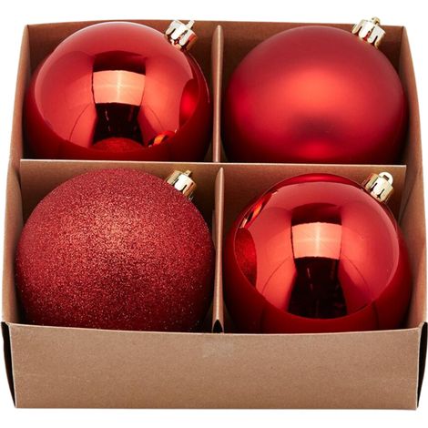 Palline per albero di Natale, colore Rosso, tinta unita, in PVC -4 palline da Ø 10 cm (1/3)