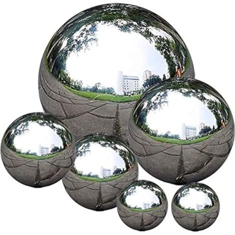 Lot de 6 Boules d'observation en Acier Inoxydable Poli Miroir 50 à 150 mm Boule réfléchissante Flottante pour décoration de Jardin