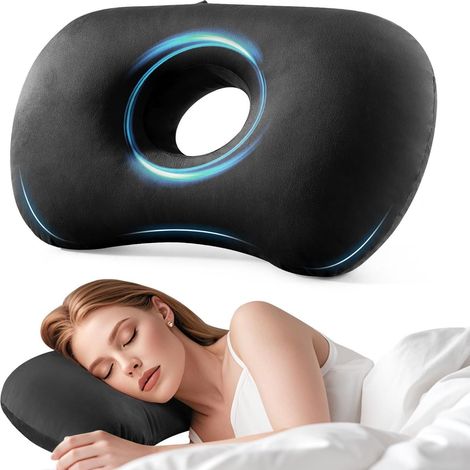 Almohada para perforaciones de orejas, almohada suave para dormir de lado, ideal para aliviar el dolor de oído, práctica para viajar. (1/5)