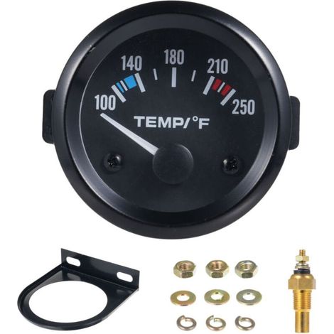 Manomètre de température d'eau 52 mm (2 pouces), 12 V, avec capteur et rétroéclairage LED blanc, plage de mesure 100,250 °F (40,120 °C), pour voiture, camion, bateau, camping,car ou quad. (1/4)