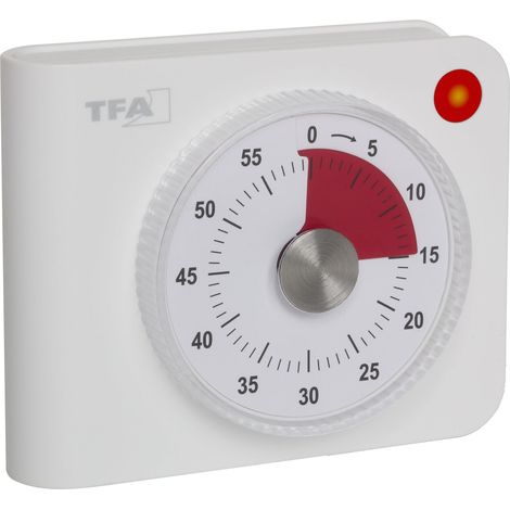Minuterie analogique à piles, avec alarme très puissante et voyant clignotant, 60 minutes, minuterie de cuisine, minuteur, adaptée au sport ou aux examens, magnétique, blanche (1/5)