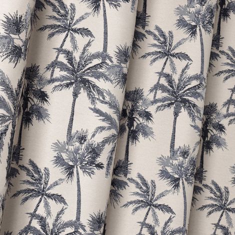 Tissu au mètre motif palmier tissé Bleu 145 cm
