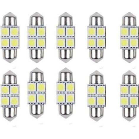 10Pcs 31mm 5050 LED Festoon Lamp Intérieur Lumière 4SMD Ampoules White Dome Car Car Light Capot Voiture
