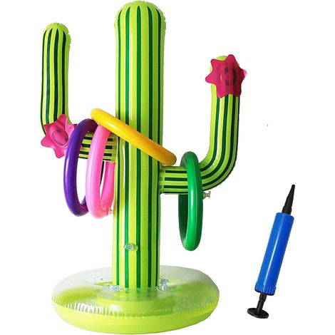 Jeu de lancer d'anneaux gonflable en forme de cactus (version améliorée) - Idéal pour la pelouse, la piscine et les jeux d'eau. Pour 2 joueurs ou plus, enfants et adultes. Pompe à air incluse. (1/5)