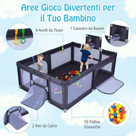 Safe Play Area with Basketball Hoop and Ocean Balls, Large Playpen for Kids Dark Grey (1/5)