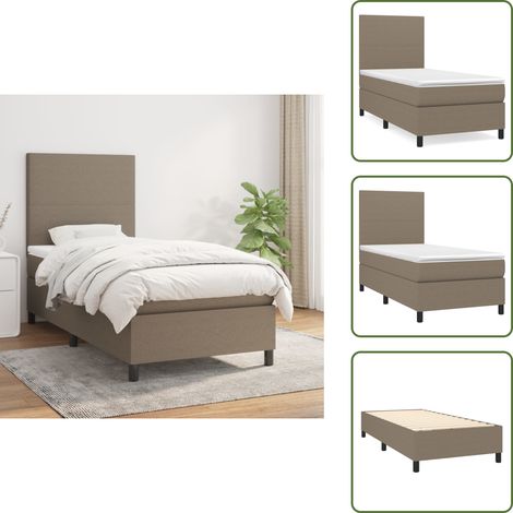 Sommier à lattes de lit avec matelas Taupe 90x190 cm Tissu - Lit Tapissier - Lit Double - Literie - Matelas Ressorts Ensachés - Tête De Lit Ajustable (1/5)
