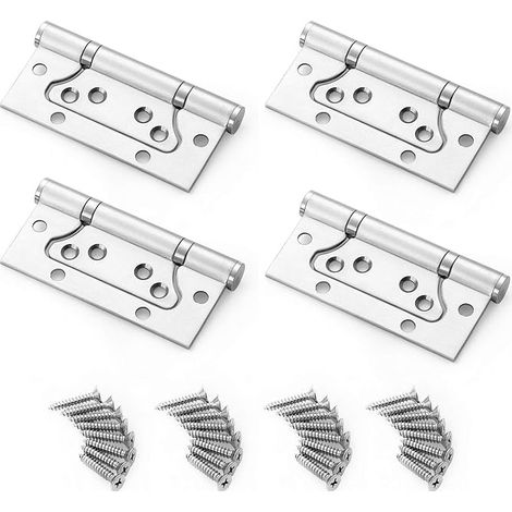 Bisagras de acero inoxidable para puertas, 4 piezas, pequeñas, de montaje empotrado, de acero inoxidable resistente con tornillos para muebles de armario y bricolaje, rodamiento silencioso de 4". (1/5)