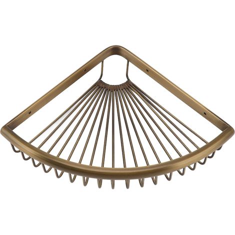 Étagère de douche d'angle vintage en laiton et acier inoxydable avec support triangulaire, organisateur de salle de bain gain de place (1/5)