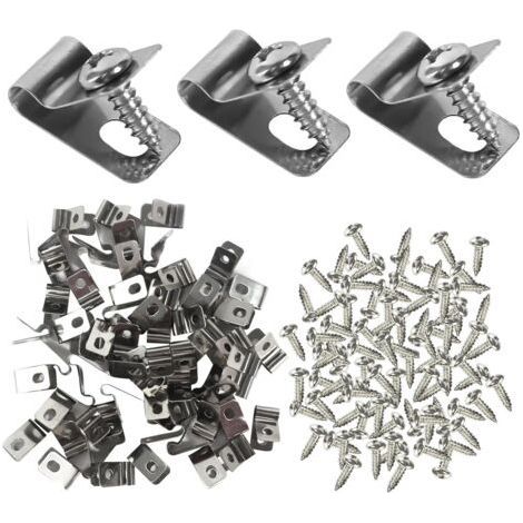 Lot de 100 Pinces de Fixation pour Clôtures Agricoles Agrafe Grillage Clips en Acier Inoxydable avec Vis Serre Cable Acier Pince pour Grillage Clips de Fixation pour Clôture en Bois Métal ou Vinyle (1/5)