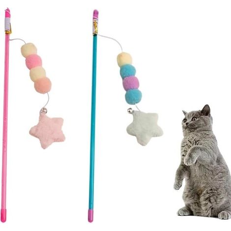 Canna da pesca interattiva per gatti con cordino elastico e ciondolo in peluche - Set da 2 pezzi per gattini e gatti (1/5)