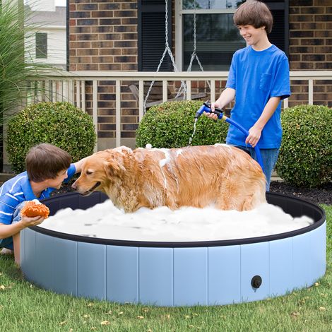 Piscine pour chien bassin PVC pliable anti-glissant facile à nettoyer diamètre 160 centimètres hauteur 30 centimètres bleu