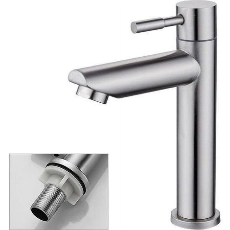 Robinet Salle Bain Eau Froide Uniquement Robinet Lavabo Surface Chromé en Cuivre Durable Robinetterie Lave Mains Cartouche Mousseur Démontable Pratique pour Nettoyer ou Remplacer,AAFGVC (1/3)