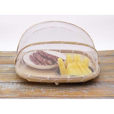 Reloj de bambú hecho a mano para alimentos - Repelente de mosquitos, para frutas y pasteles, uso exterior (33x33x4cm) (1/5)