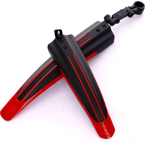 Garde-boue VTT noir et rouge, jeu de 2 pièces avant-arrière anti-éclaboussures, look sportif pour vélo de montagne (1/5)
