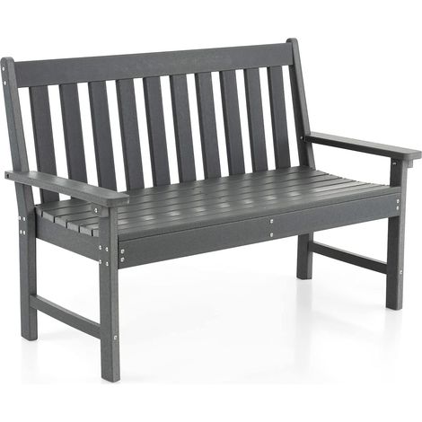 COSTWAY Panchina da Esterno, Panca da Giardino in HDPE Resistente con Schienale e Braccioli, Panchina per 2 Persone da Giardino Cortile e Balcone, 132x65x91 cm Grigio (1/5)