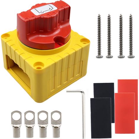 1 Pièce Interrupteur d'isolateur de déconnexion de batterie DC 12-48V, interrupteur de coupure d'alimentation de batterie 300A pour marine, bateau, camper, RV, camion rouge et jaune (1/4)