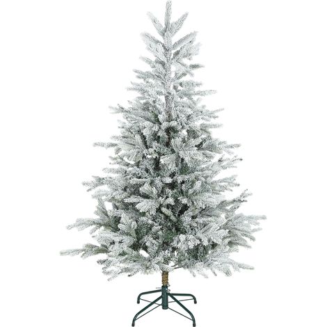 Albero di Natale Innevato Alto 150 cm con 828 Rami e Base in Metallo Verde