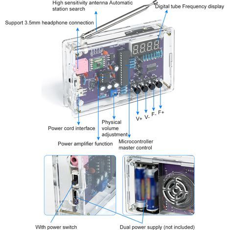 Radio assembly kit, frequency modulation circuit board, microcontroller, DIY, electronics production, soldering practice, bulk parts (1/5)