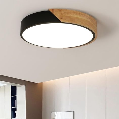 COMELY® Plafoniera LED in legno, 30W 3300LM Plafoniera LED nera, moderna lampada da soffitto rotonda in legno ultrasottile per soggiorno, cucina, camera da letto, corridoio, sala da pranzo [classe ene
