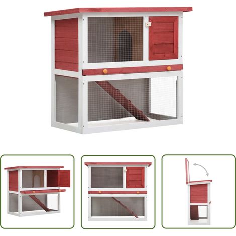 The Living Store Kaninchenstall 1 Tür Rot Holz - Kaninchenhaus - Kaninchendrahtgehege - Tierheim - Kleintiere Unterkunft - Holzhaus (1/5)