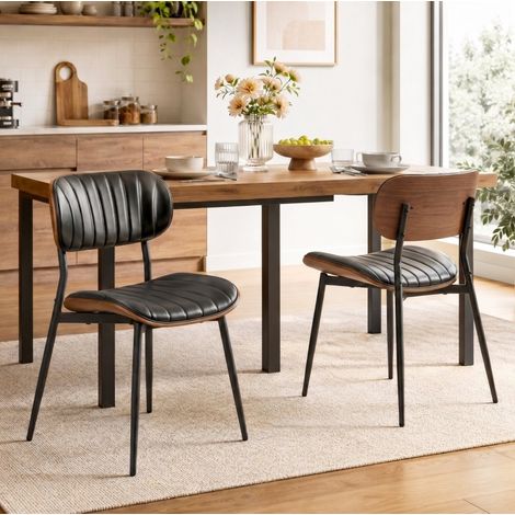 Esszimmerstühle 2er-Set aus schwarzem Kunstleder, geschwungene Rückenlehne OKMYHOME (1/5)