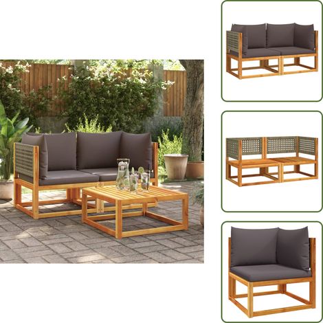 Canapés d'angle de jardin et coussins 2pcs bois massif d'acacia - Canape De Jardin - Salon De Jardin - Ameublement Extérieur - Meubles De Jardin - Acacia (1/5)