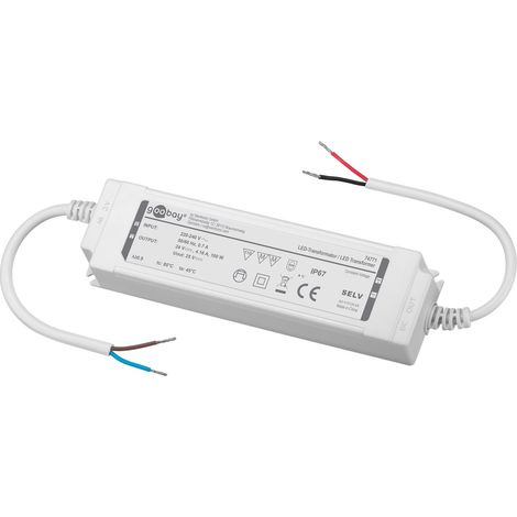 goobay Transformador LED 24 V 100 W IP67, controlador de corriente constante para exteriores, sin carga mínima, para tiras y focos LED, resistente al agua, 74771