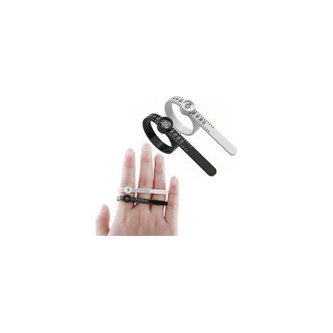 2pcs outils mesure pour bagues, règle mesure réutilisable avec loupe, mesureur de bagues US 1-17 Noir pour homme, blanc pour femme (1/4)