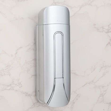 Distributeur manuel de savon liquide/gel, 400 ml, pour le lavage des mains, montage mural, sans perçage, avec support de fixation murale, plastique ABS (argent). (1/5)