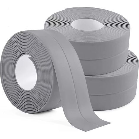 3 Rouleaux Bande d'étanchéité Imperméable,Joint Salle de Bain,PVC Ruban de Calfeutrage Autocollant pour Cuisine,Toilettes WC,Baignoire (Gris) (1/5)