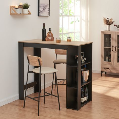 Tavolo Alto da Bar Danderyd Bancone a 3 Ripiani Laterali 120 x 60 x 106 cm - Nero e Effetto Rovere [en.casa]