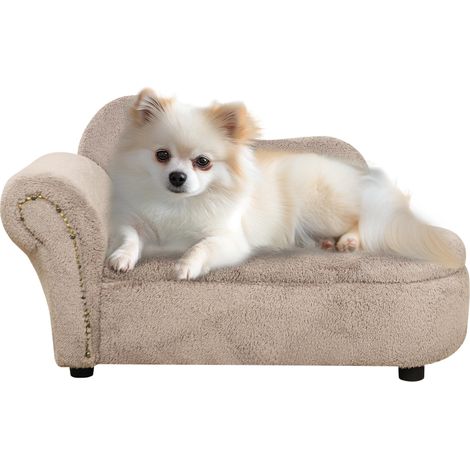 Canapé surélevé pour chien avec espace de rangement rétractable, canapé rembourré en bois et velours, 80 x 40 x 46 cm, beige (1/5)